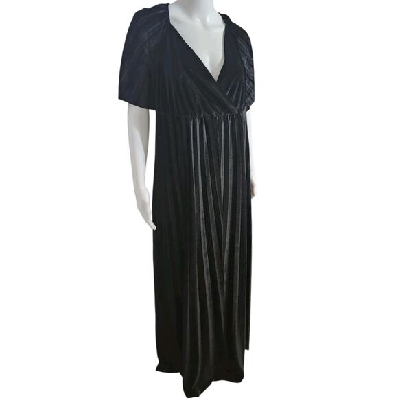 ASOS Curve Size 22 Black Velvet Pleated Maxi Dress Cutout Back - Picture 4 of 11